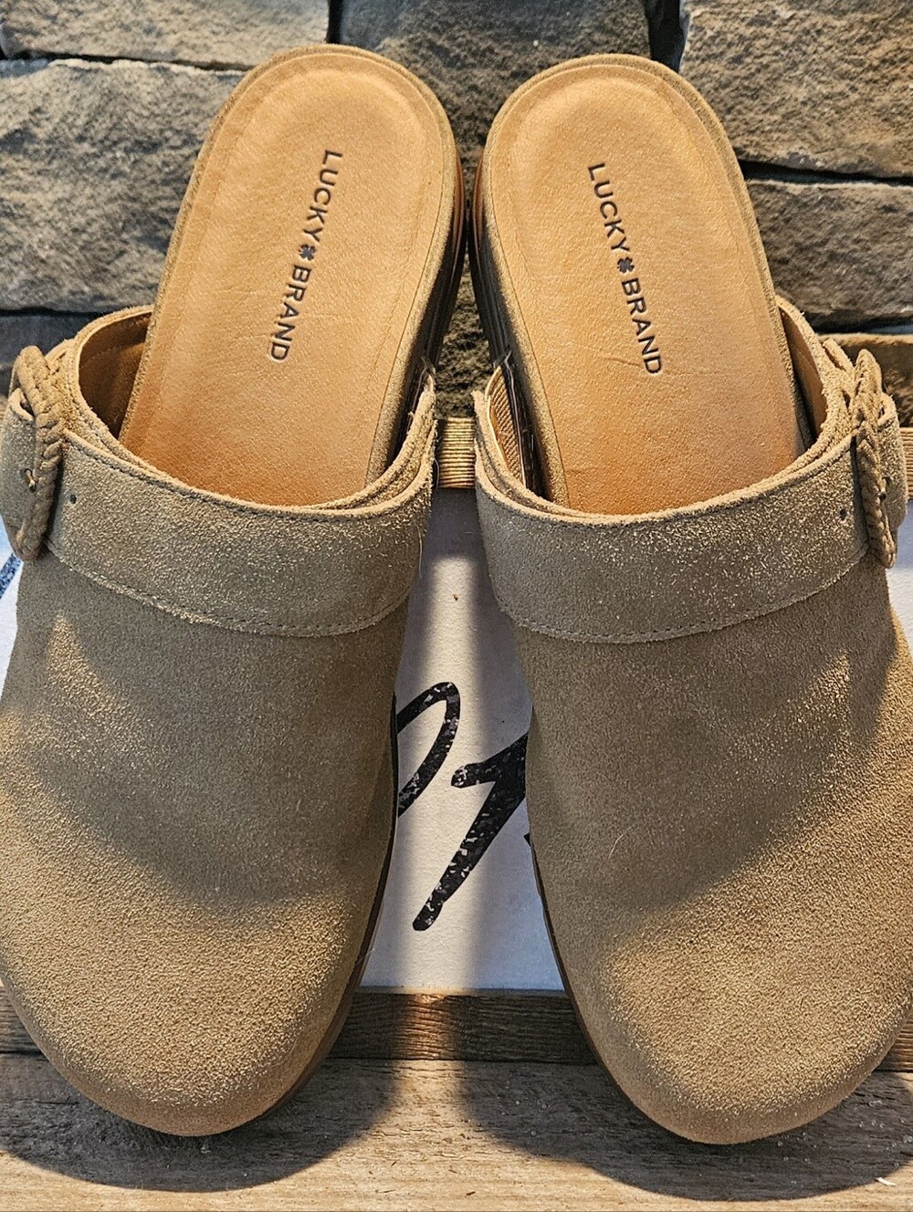 Lucky Brand Tan Suede Slide Mules with Buckle